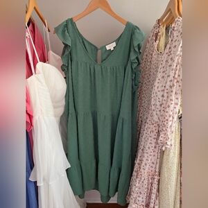Green Ruffle Sleeve Dress